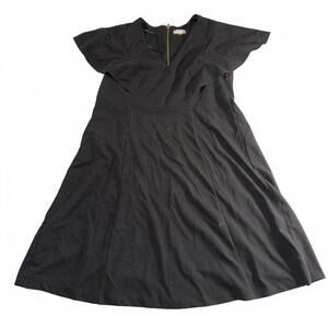 Black Short Sleeve Midi Dress with Back Zipper